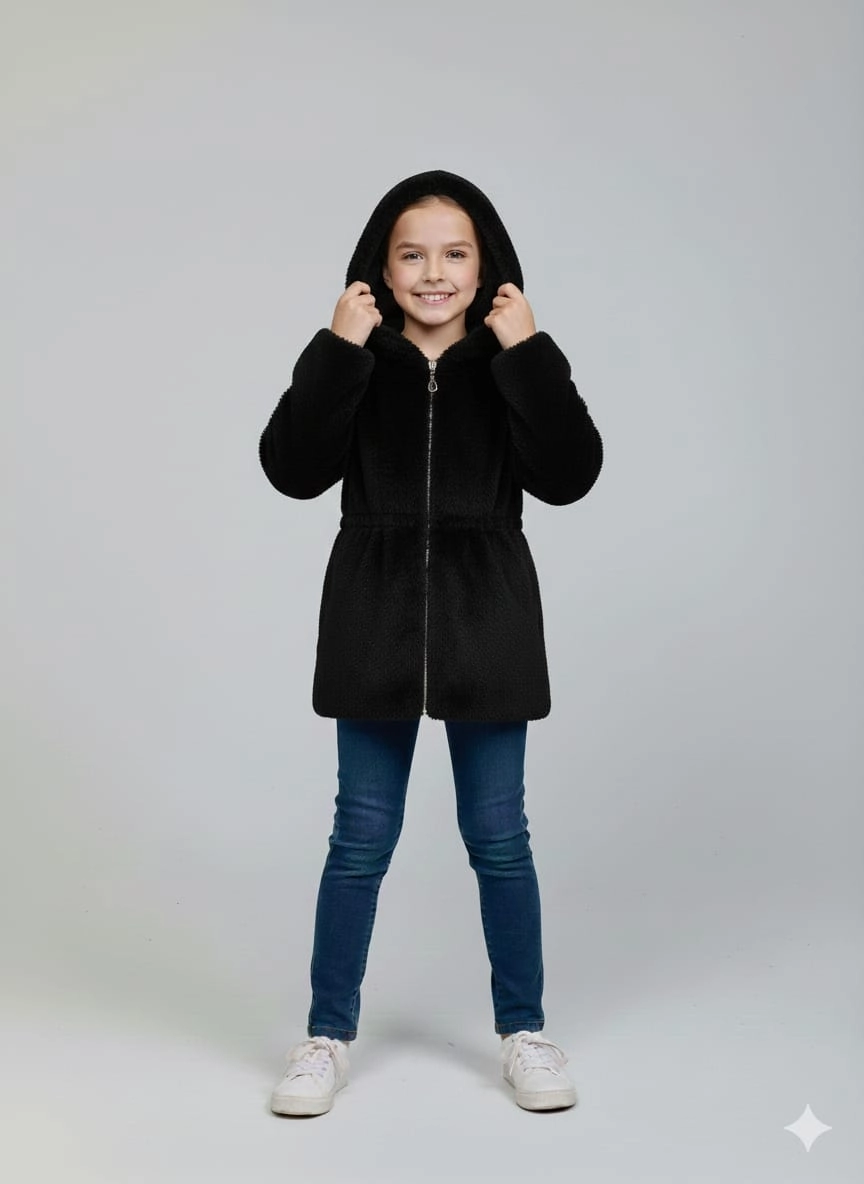 ELİSS Kids 1880 Kız Çocuk Uzun Peluş Hırka Mont