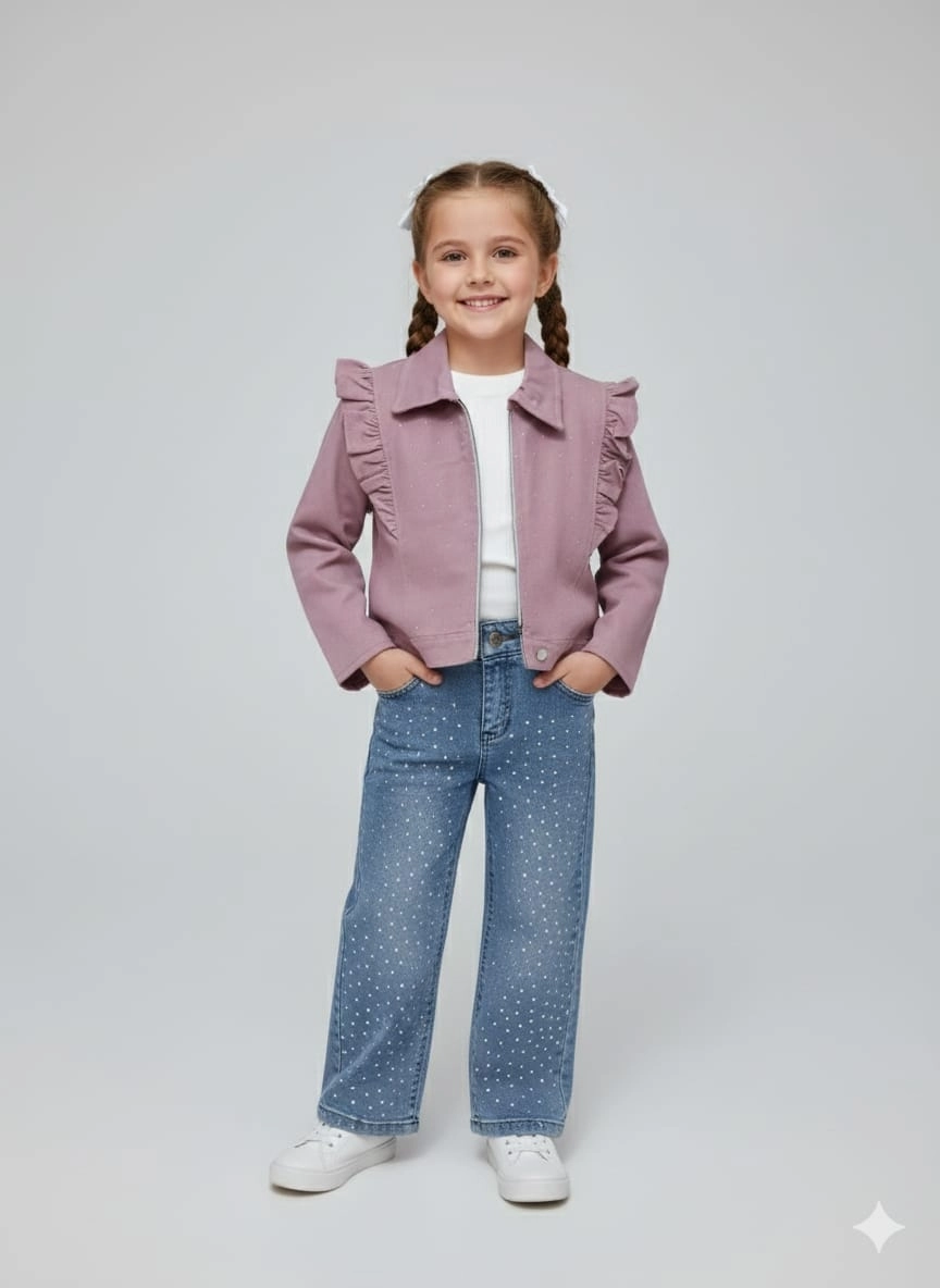 BURÇ Kids 2806 Kız Çocuk Taşlı Fırfırlı 3lü Takım