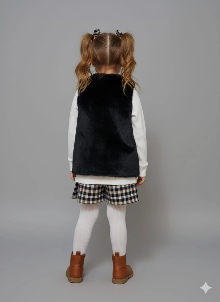 BURÇ Kids 2901 Kız Çocuk Şortlu Etek Yelek Penyeli 3lü Takım