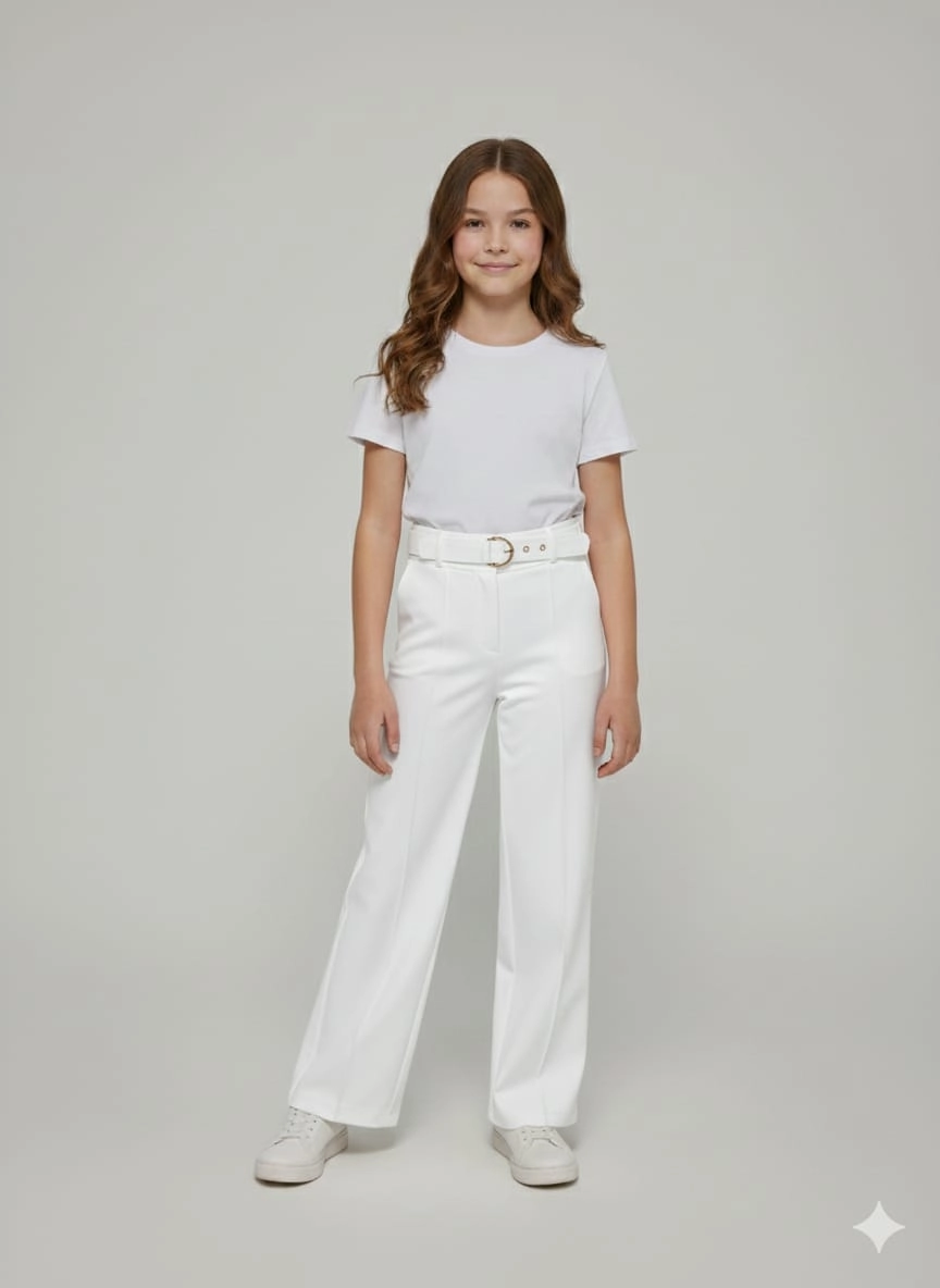 PULCINO Kids 25500 Kız Çocuk Geniş Paça Kemerli Pantolon
