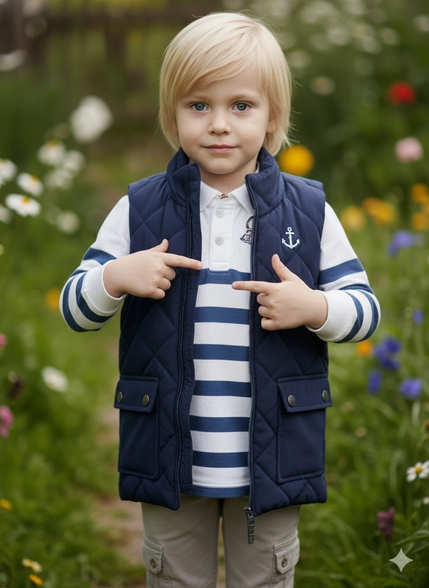 ECOO Kids 3721 Erkek Çocuk Trikolu Yelekli Pantolonlu 3lü Takım
