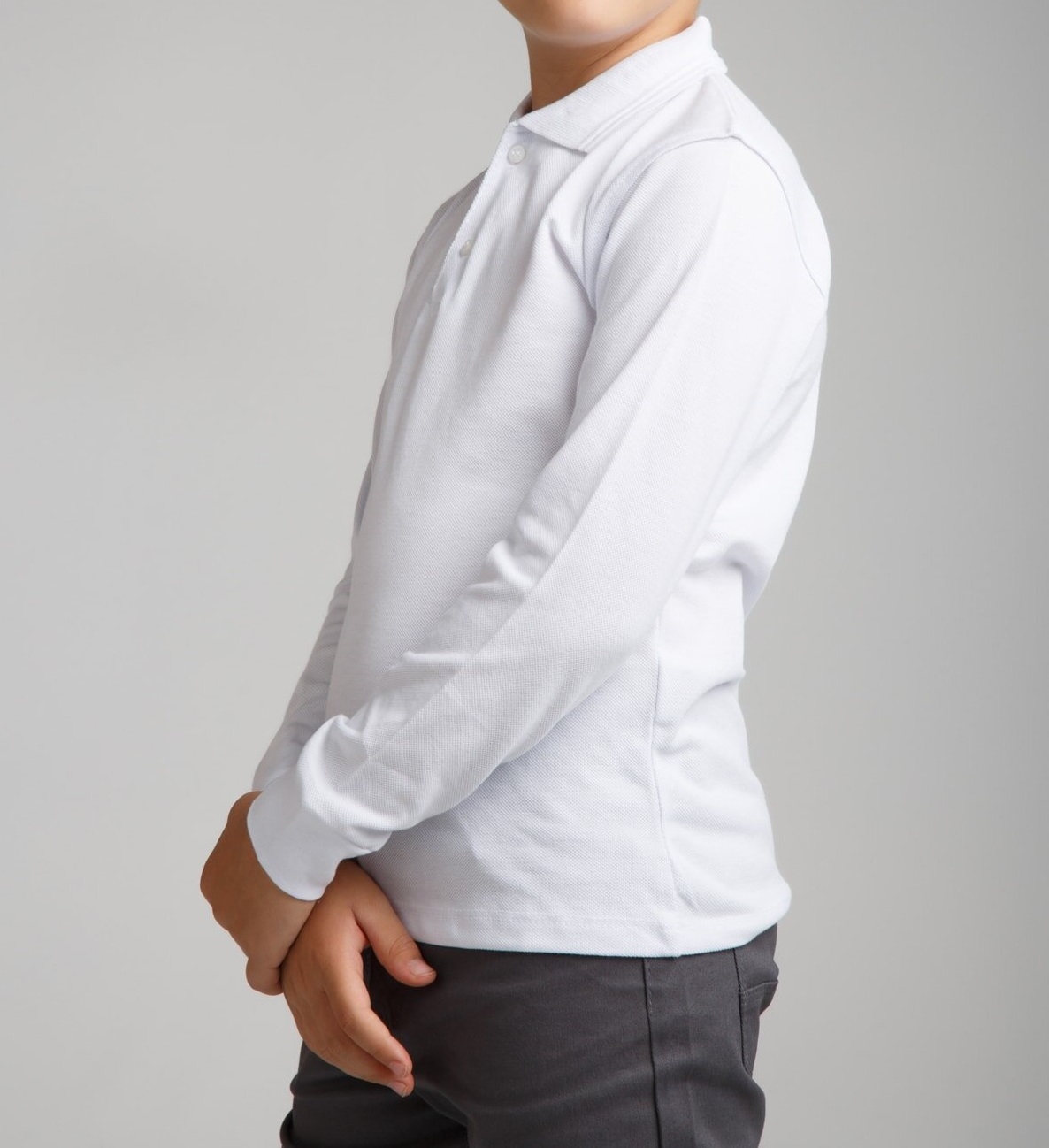 Unisex Çocuk Polo Yaka Beyaz Uzun Kol Okul Lakos