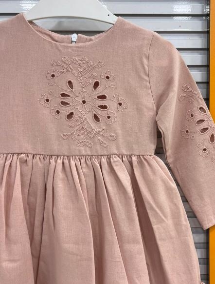 EBRULI%20Kids%205219%20Kız%20Çocuk%20Keten%20Motif%20Baskılı%20Elbise