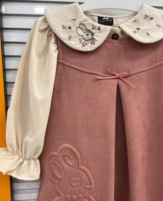LADY GOLD Kids 6156 Kız Çocuk Lüx Tavşanlı 2li Elbise Takım