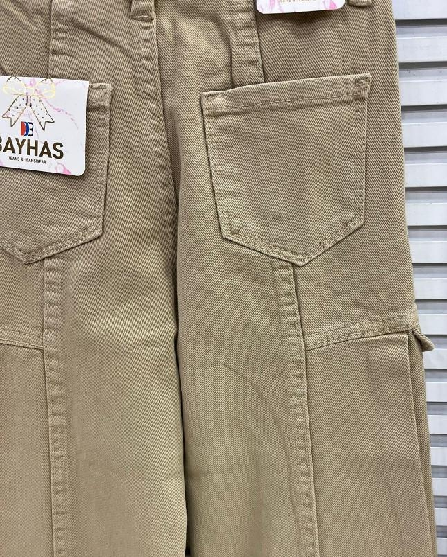 BAYHAS Kids 32402 Kız Çocuk Yandan Cepli Geniş Paça Keten Pantolon