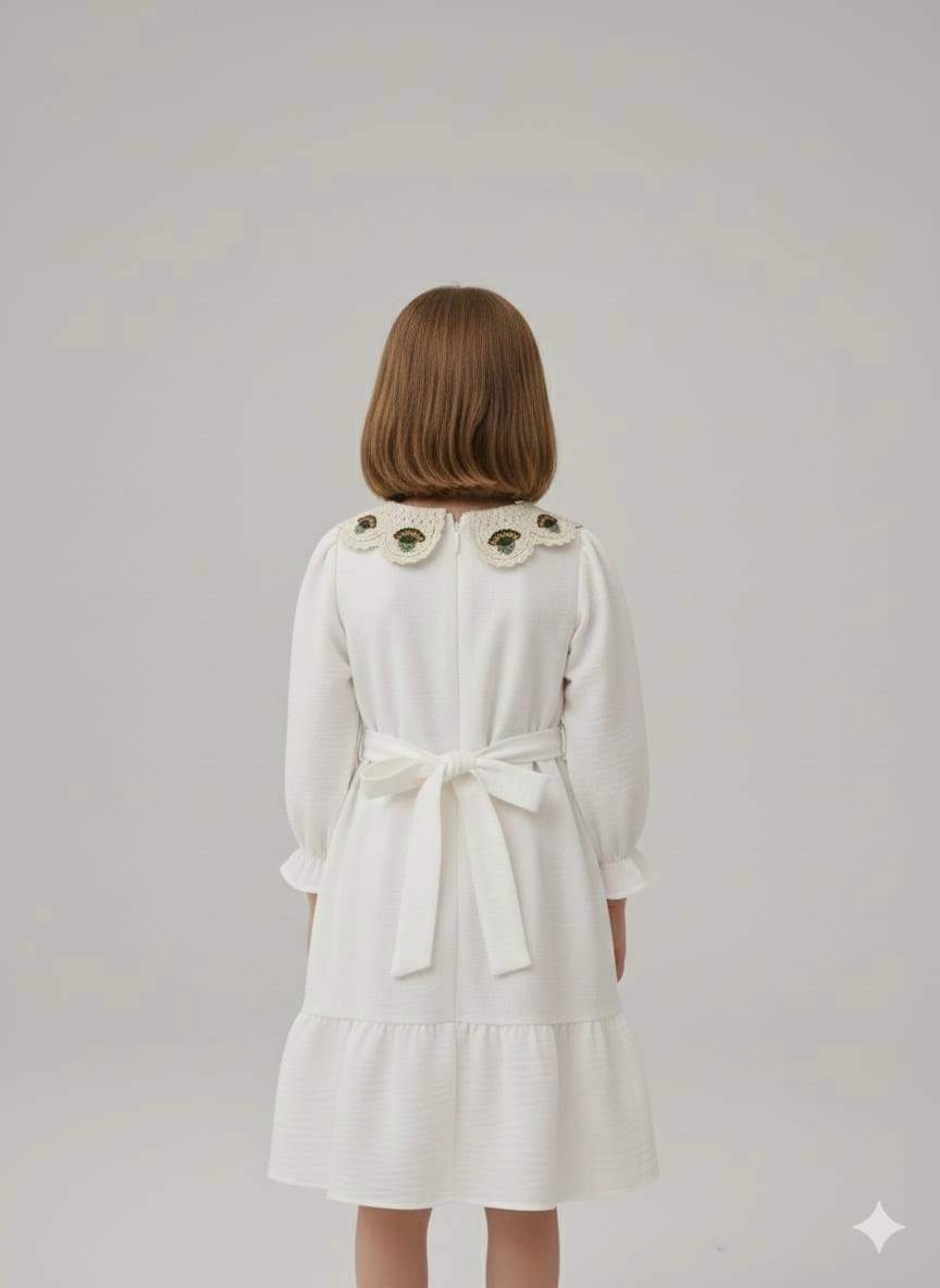 2828 Kız Çocuk Yakalı Brode Elbise