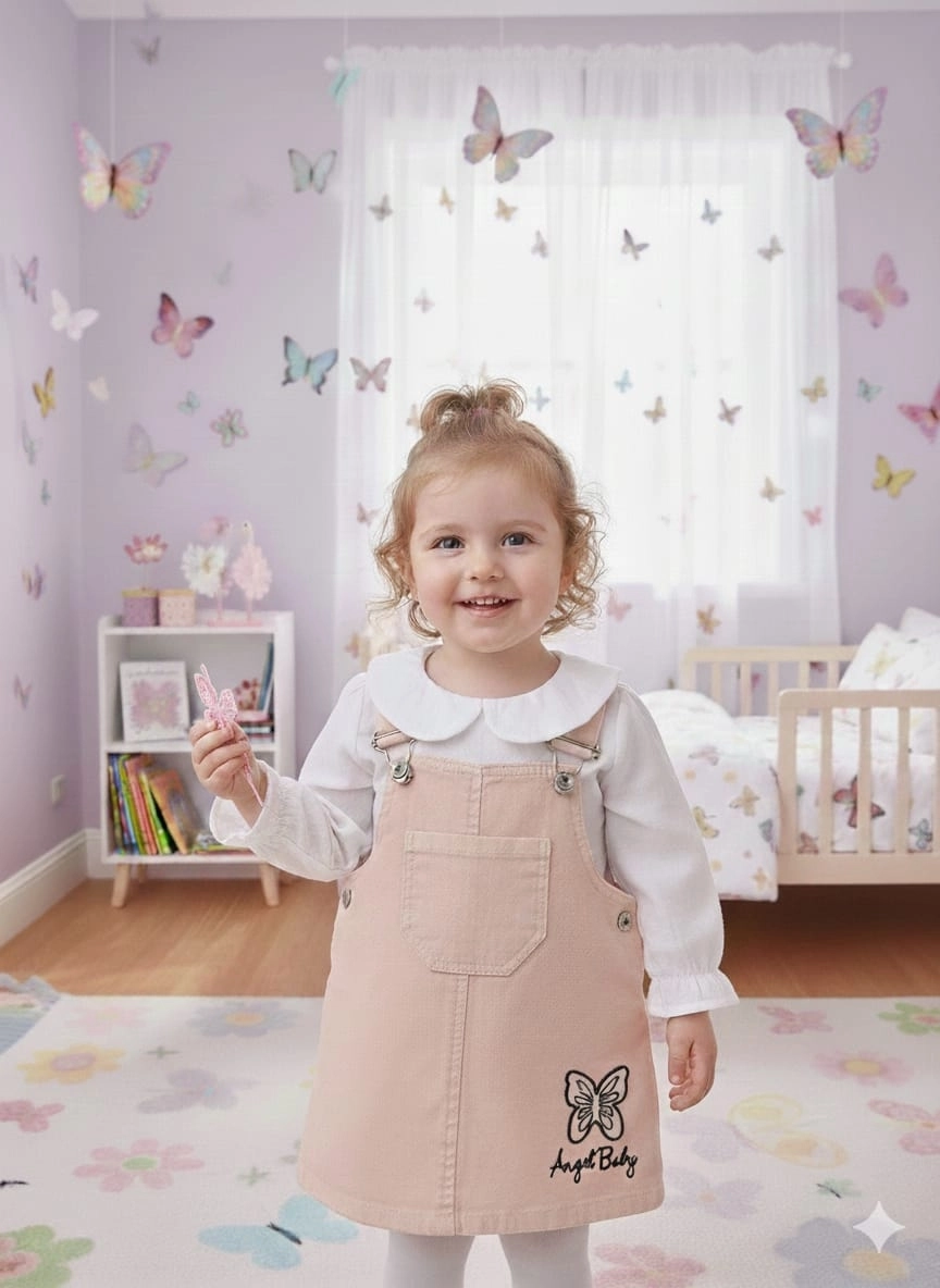 ORYEDA Kids 6066 Kız Kelebek Nakışlı Gömlekli Jile Elbise