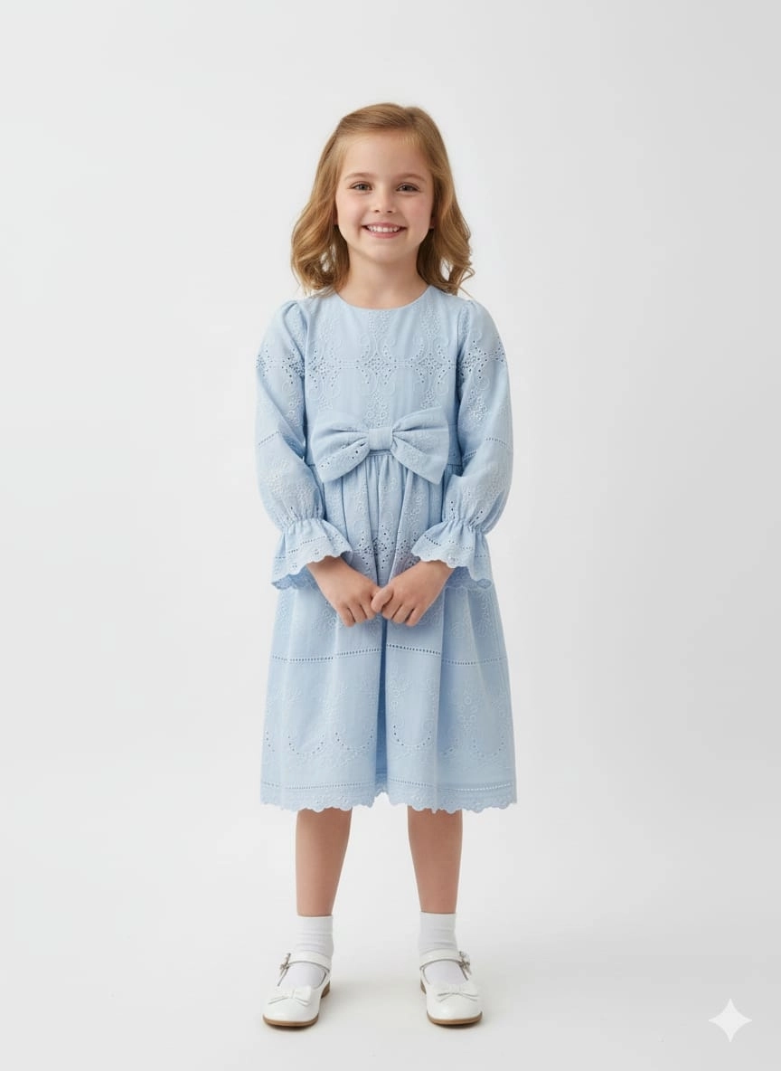 TİVİDO Kids 2839 Fiyonklu Brode Elbise