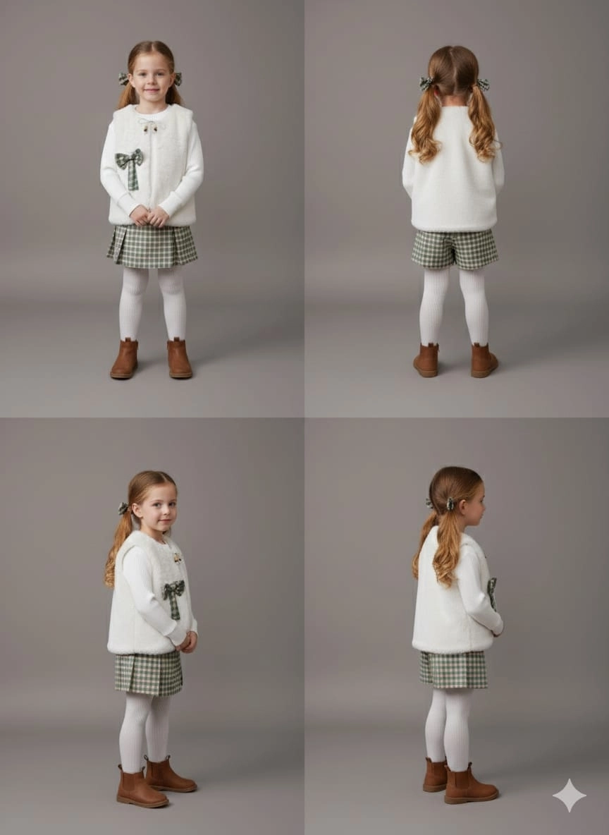 BURÇ Kids 2901 Kız Çocuk Şortlu Etek Yelek Penyeli 3lü Takım