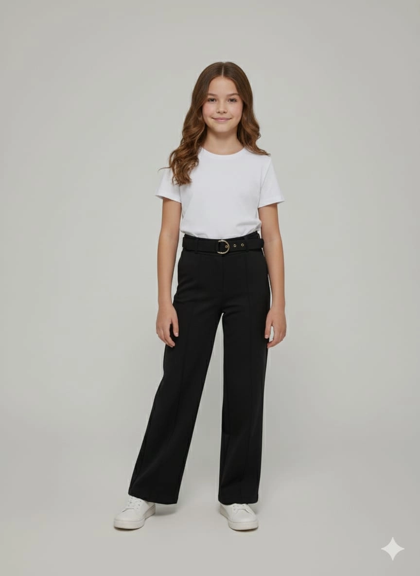 PULCINO Kids 25500 Kız Çocuk Geniş Paça Kemerli Pantolon