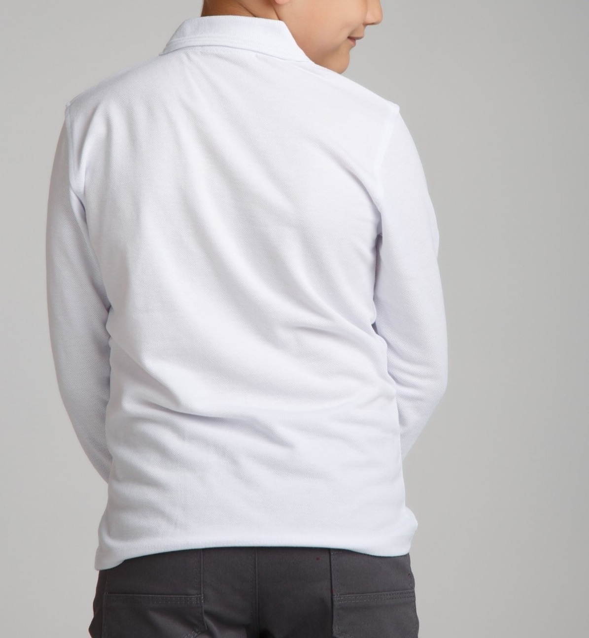 Unisex Çocuk Polo Yaka Beyaz Uzun Kol Okul Lakos