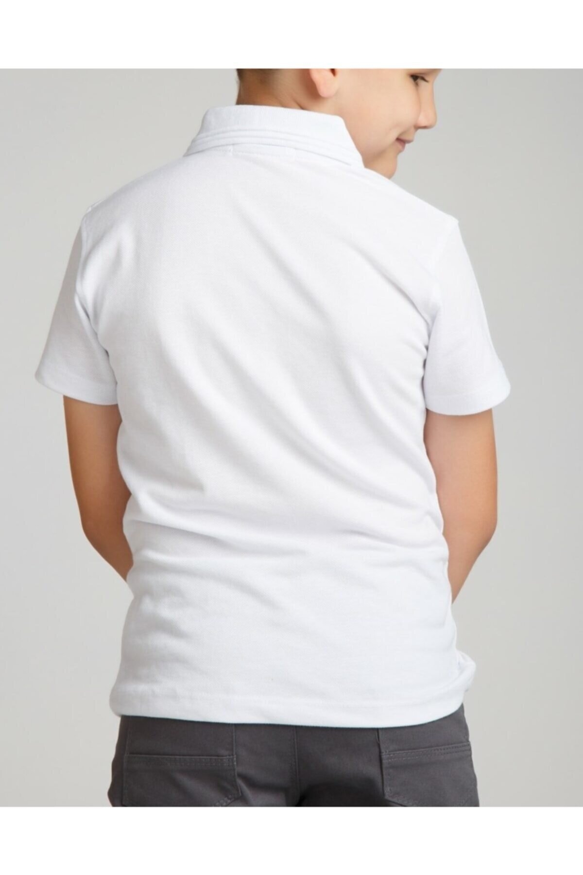 Unisex Çocuk Polo Yaka Beyaz Kısa Kol Okul Lakos