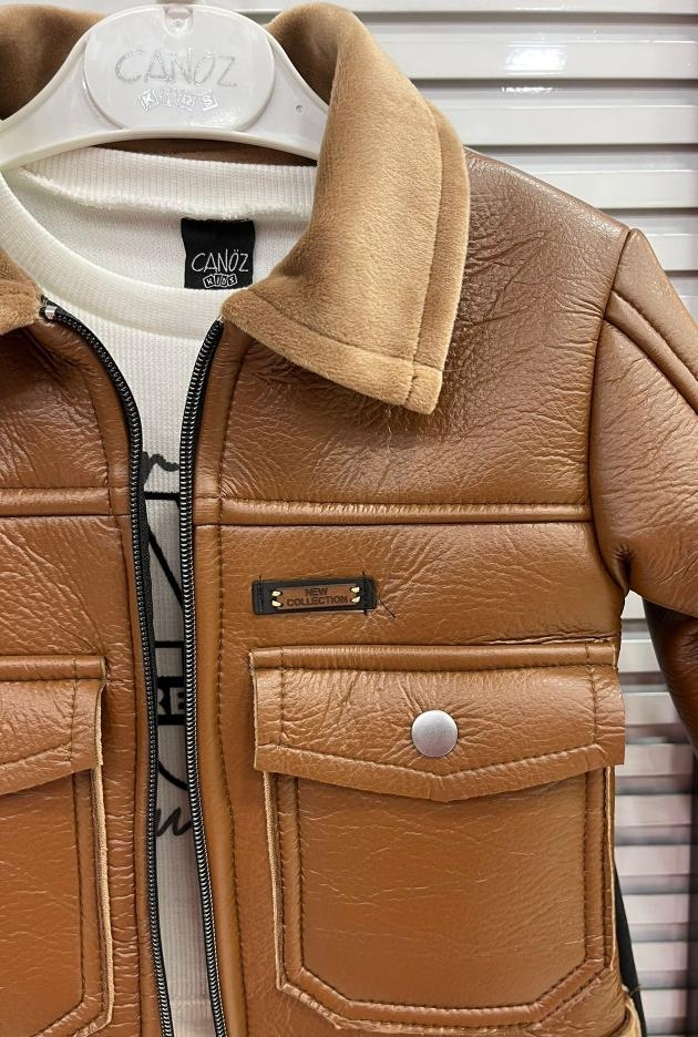 CANÖZ Kids 3248 Erkek Çocuk Deri Montlu 3lü Takım