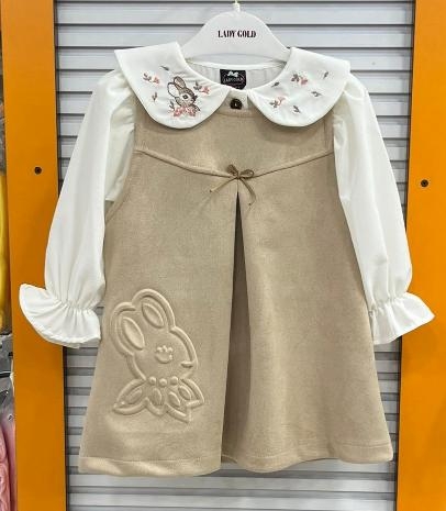 LADY GOLD Kids 6156 Kız Çocuk Lüx Tavşanlı 2li Elbise Takım