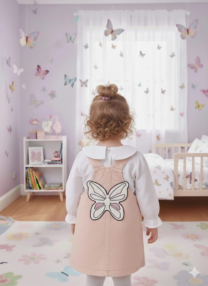 ORYEDA Kids 6066 Kız Kelebek Nakışlı Gömlekli Jile Elbise