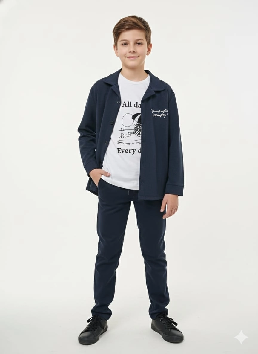 BARKOD Kids 90055 Erkek Çocuk Jogger Ceket Penye Pantolon 3lü Takım