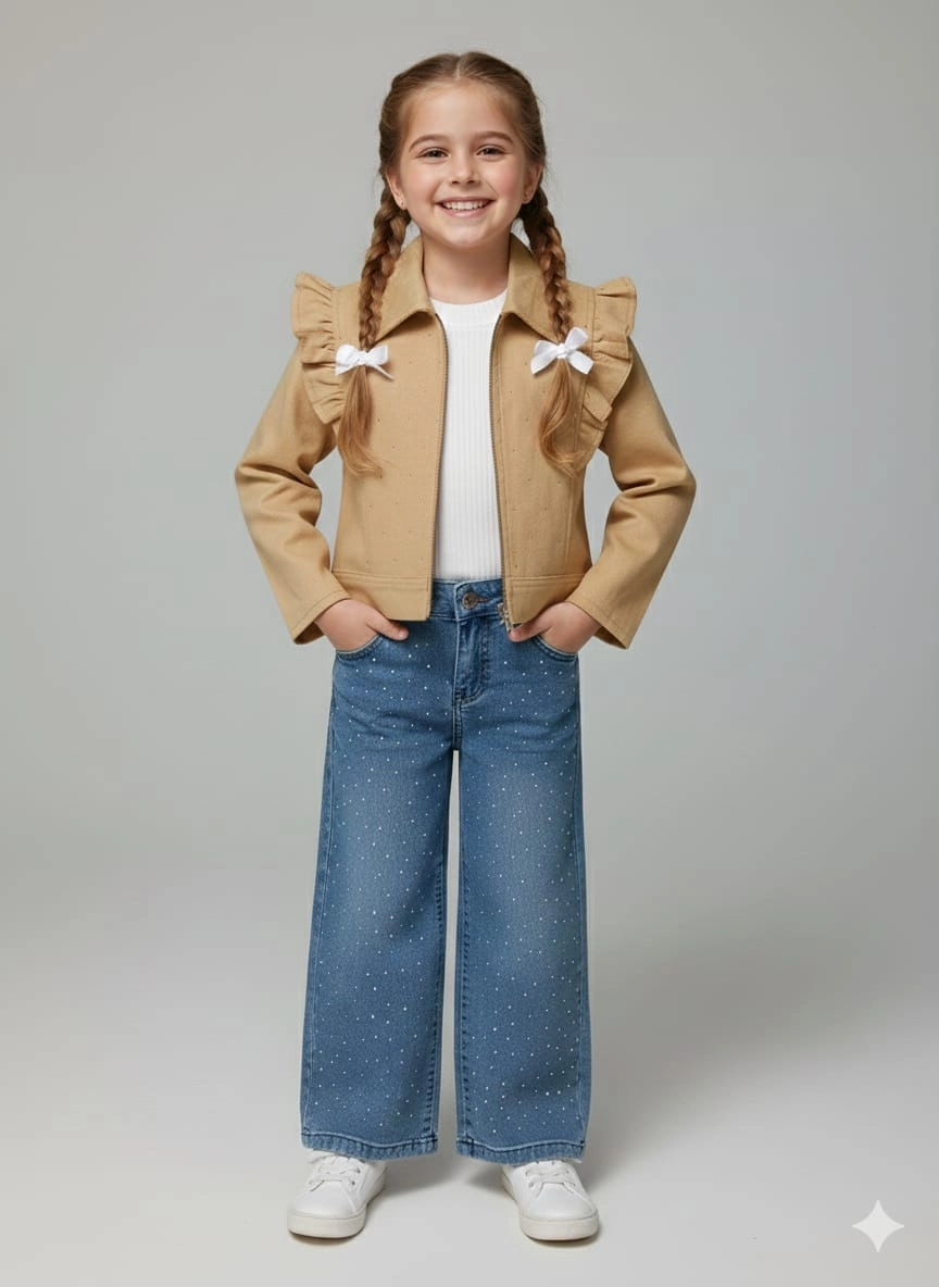 BURÇ Kids 2806 Kız Çocuk Taşlı Fırfırlı 3lü Takım