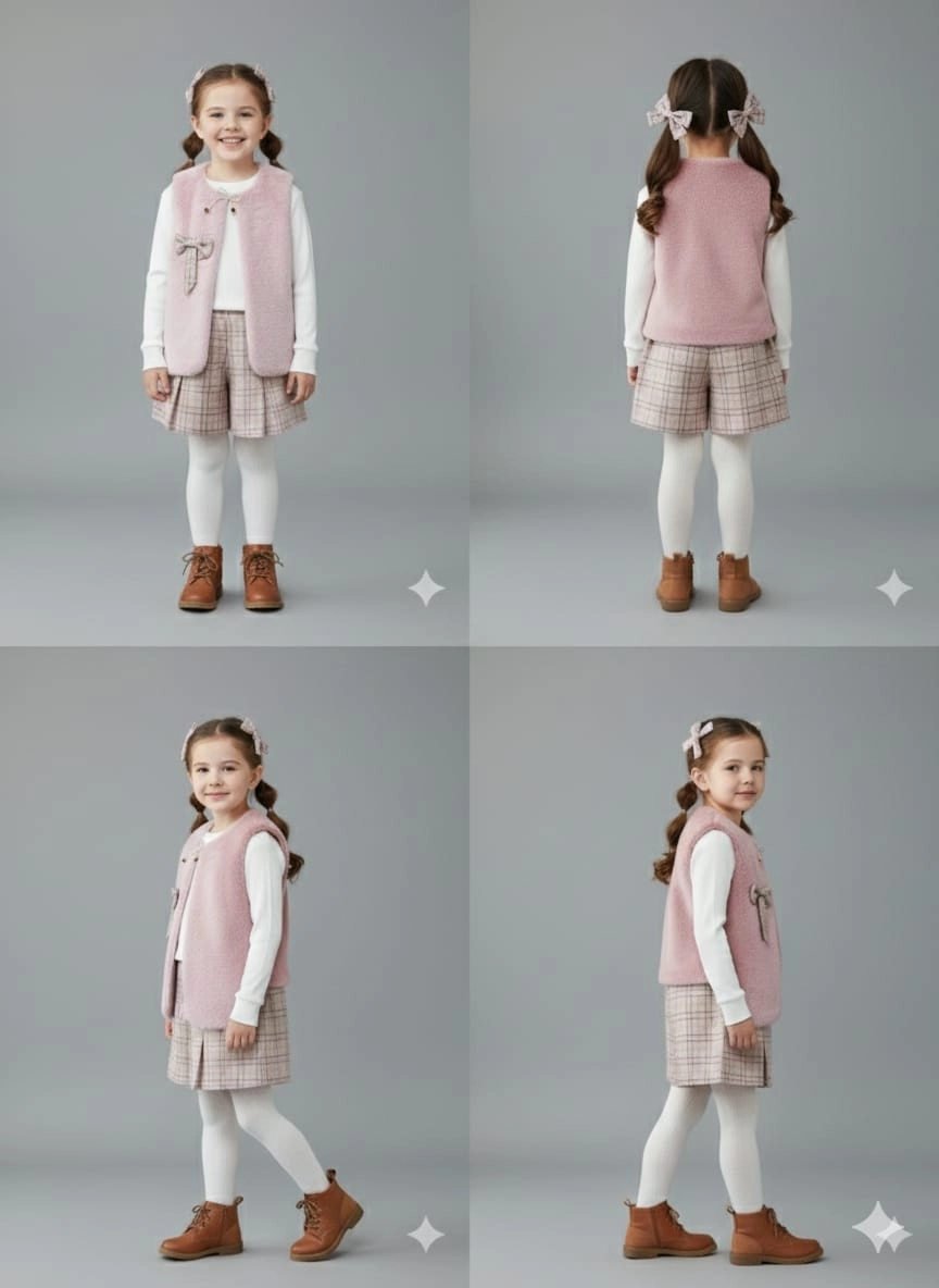 BURÇ Kids 2901 Kız Çocuk Şortlu Etek Yelek Penyeli 3lü Takım