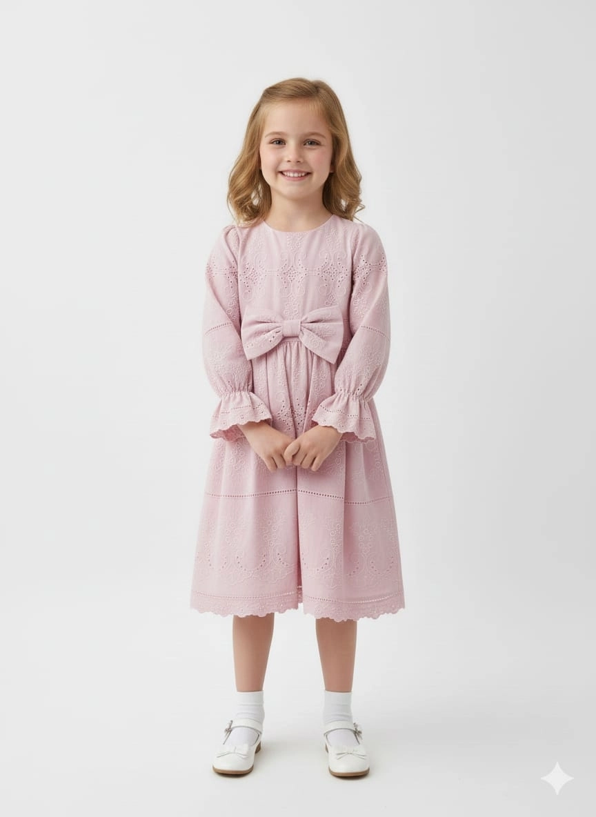 TİVİDO Kids 2839 Fiyonklu Brode Elbise