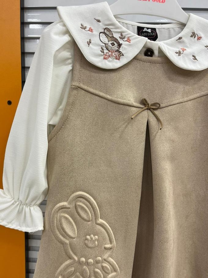 LADY GOLD Kids 6156 Kız Çocuk Lüx Tavşanlı 2li Elbise Takım