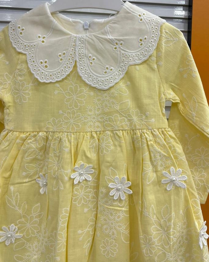 EBRULI%20Kids%205203%20Kız%20Çocuk%20Papatya%20İncili%20Yakalı%20Elbise