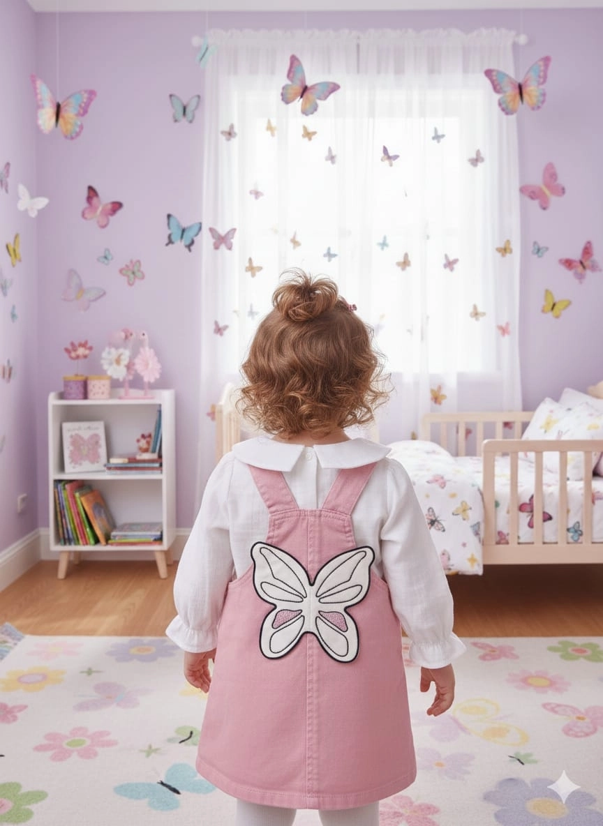 ORYEDA Kids 6066 Kız Kelebek Nakışlı Gömlekli Jile Elbise