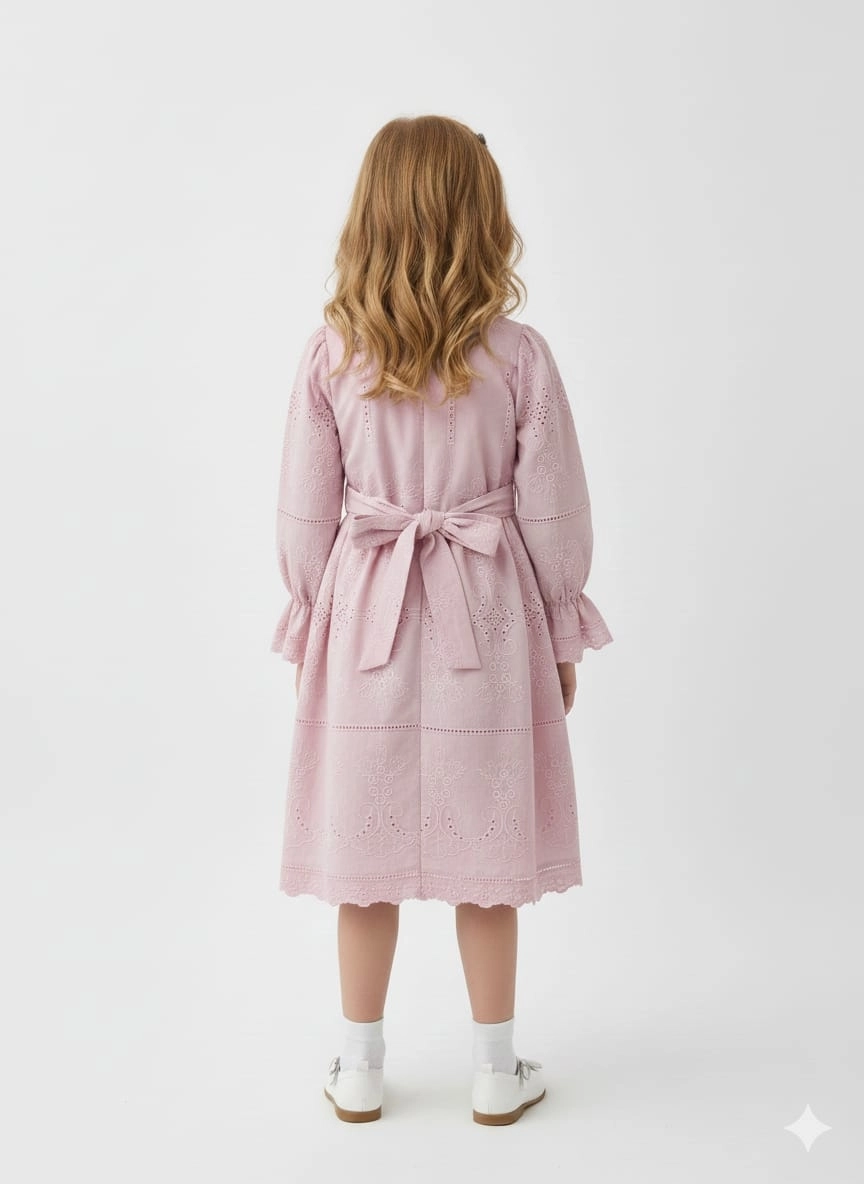 TİVİDO Kids 2839 Fiyonklu Brode Elbise
