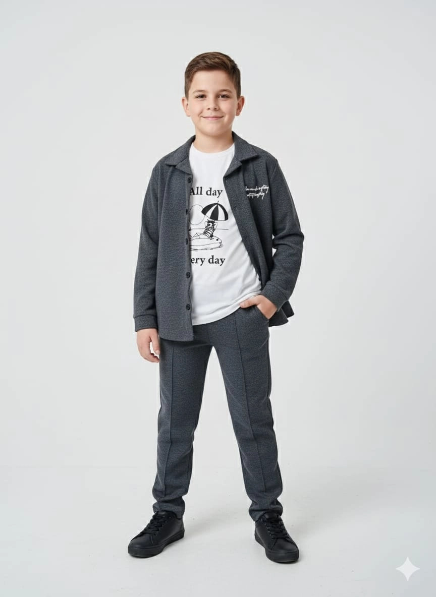 BARKOD Kids 90055 Erkek Çocuk Jogger Ceket Penye Pantolon 3lü Takım