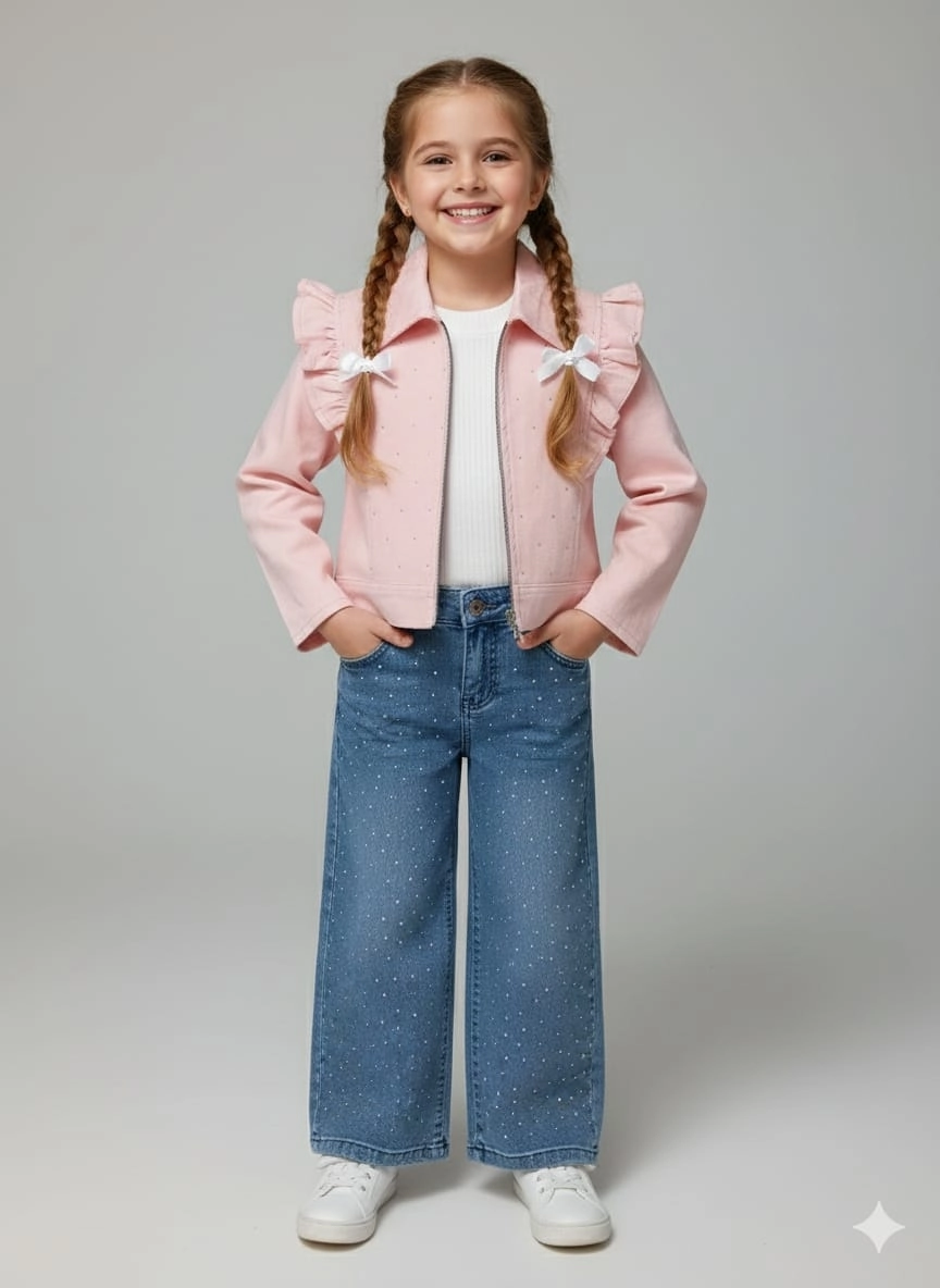 BURÇ Kids 2806 Kız Çocuk Taşlı Fırfırlı 3lü Takım