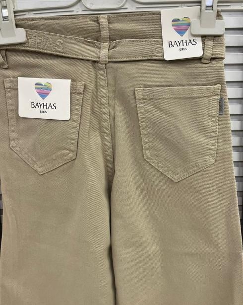 BAYHAS%20Kids%2024243%20Kız%20Çocuk%20Düz%20Keten%20Geniş%20Paça%20Pantolon