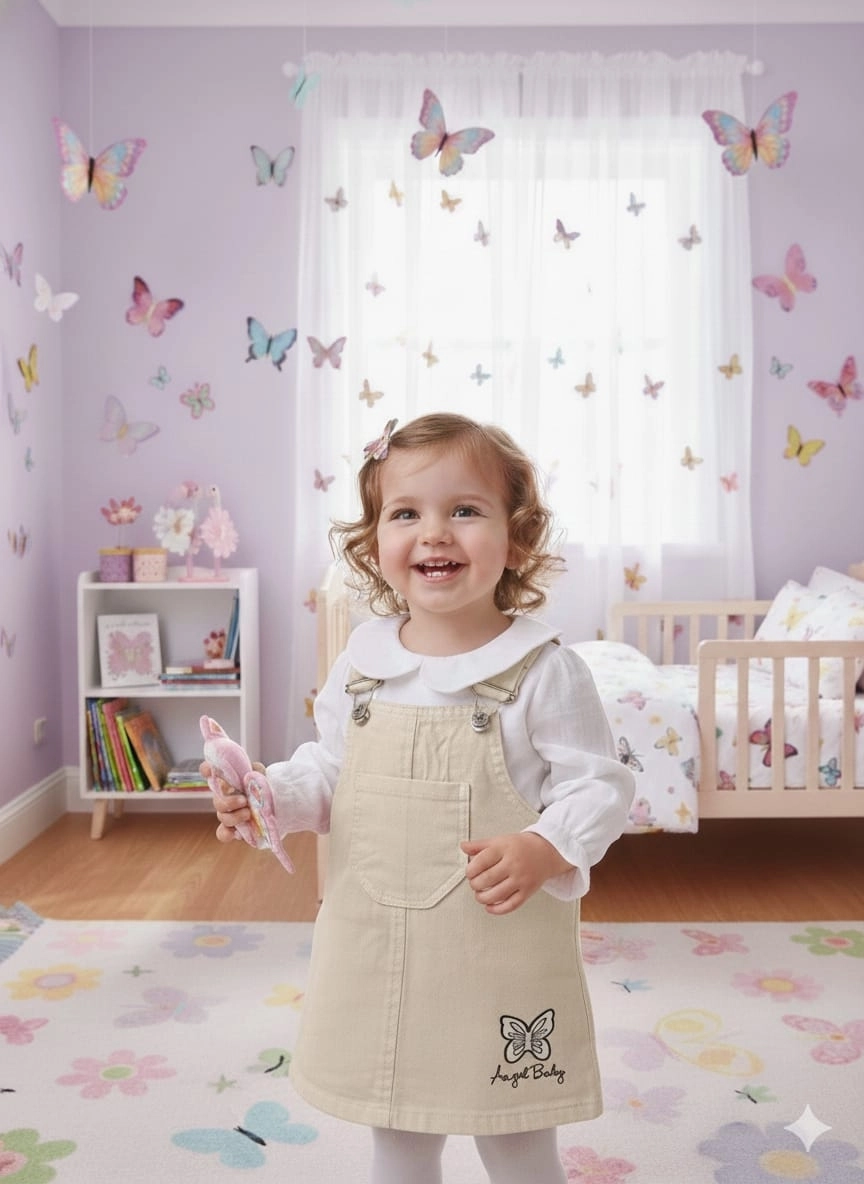 ORYEDA Kids 6066 Kız Kelebek Nakışlı Gömlekli Jile Elbise