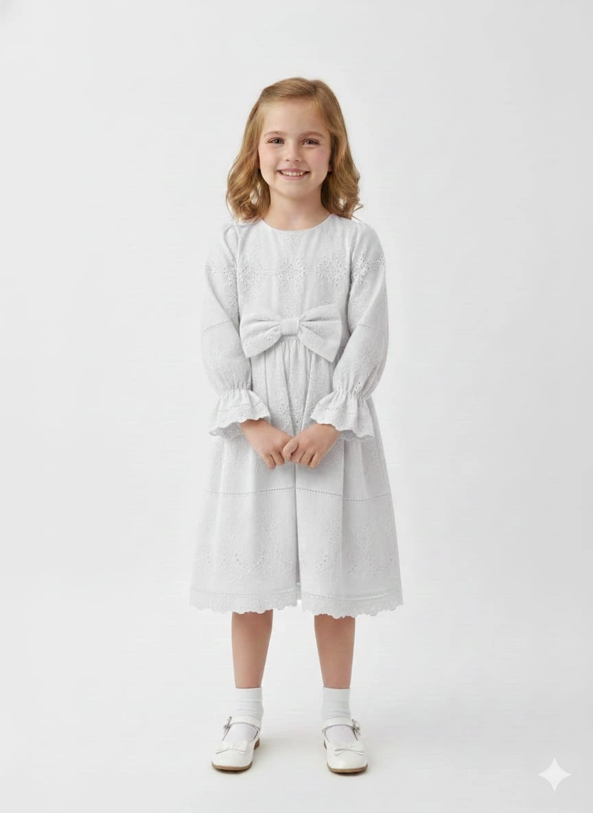 TİVİDO Kids 2839 Fiyonklu Brode Elbise