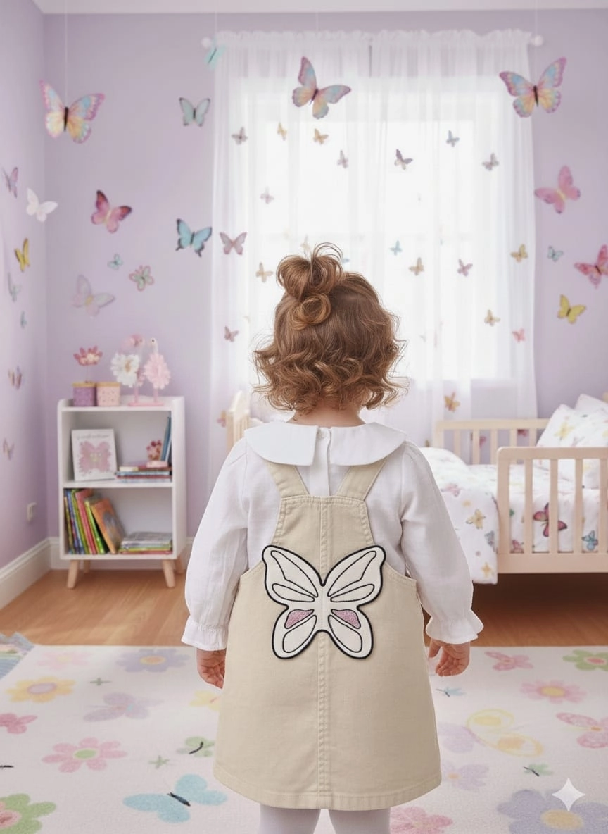 ORYEDA Kids 6066 Kız Kelebek Nakışlı Gömlekli Jile Elbise
