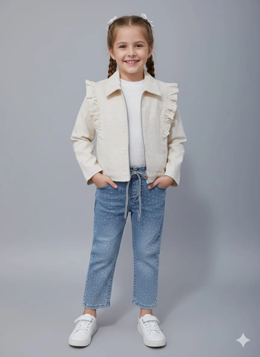 BURÇ Kids 2806 Kız Çocuk Taşlı Fırfırlı 3lü Takım
