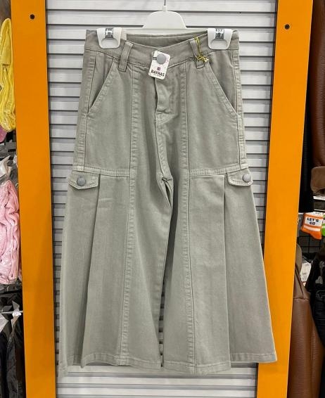 BAYHAS Kids 32402 Kız Çocuk Yandan Cepli Geniş Paça Keten Pantolon