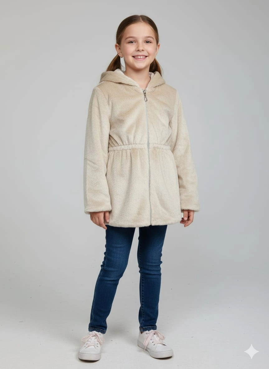 ELİSS Kids 1880 Kız Çocuk Uzun Peluş Hırka Mont