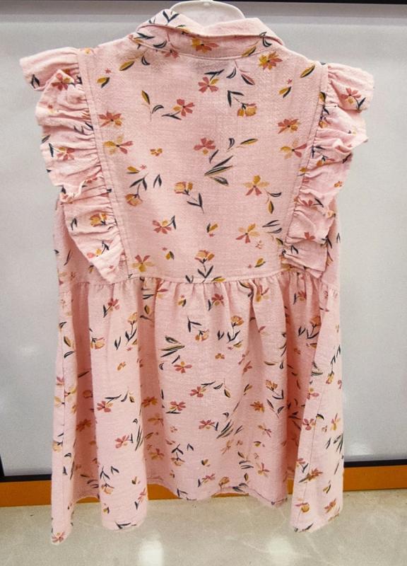 VAROL Kids 0292 Fırfırlı Baskılı Keten Çocuk Elbise