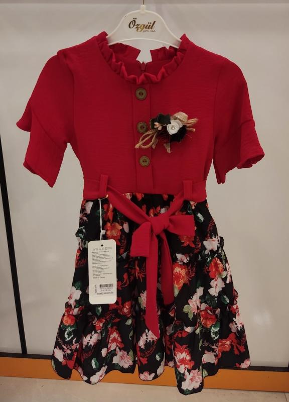 ÖZGÜL Kids 3203 Düğmeli Fırfırlı Çocuk Elbise