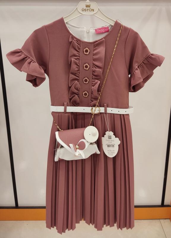 ÜSTÜN Kids 869 Önü Düğmeli Çantalı Çocuk Elbise
