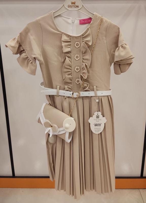 ÜSTÜN Kids 869 Önü Düğmeli Çantalı Çocuk Elbise