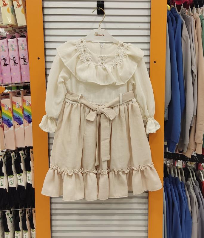 BEBELLİON Kids 7525 Kız Çocuk Keten Fırfırlı Elbise