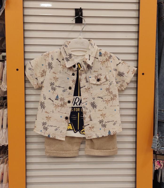 ECOO Kids 3174 Erkek Bebek Palmiye Desenli 3lü Takım