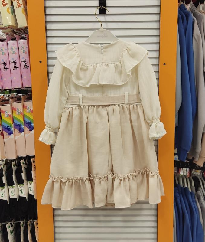 BEBELLİON Kids 7525 Kız Çocuk Keten Fırfırlı Elbise
