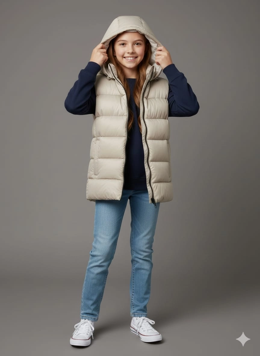 VK Kids 0028 Unisex Çocuk Kapşonlu Şişme Yelek Kız-Erkek Çocuk