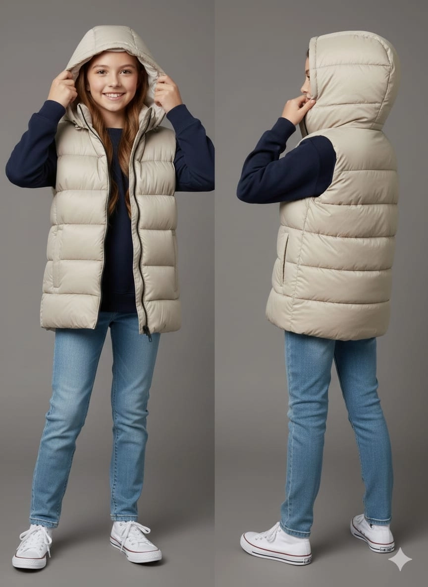 VK Kids 0028 Unisex Çocuk Kapşonlu Şişme Yelek Kız-Erkek Çocuk