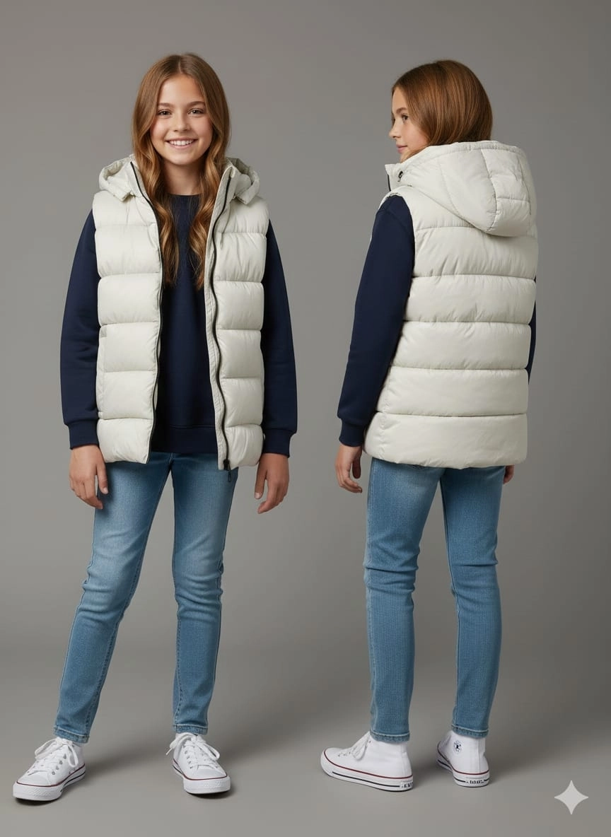 VK Kids 0028 Unisex Çocuk Kapşonlu Şişme Yelek Kız-Erkek Çocuk