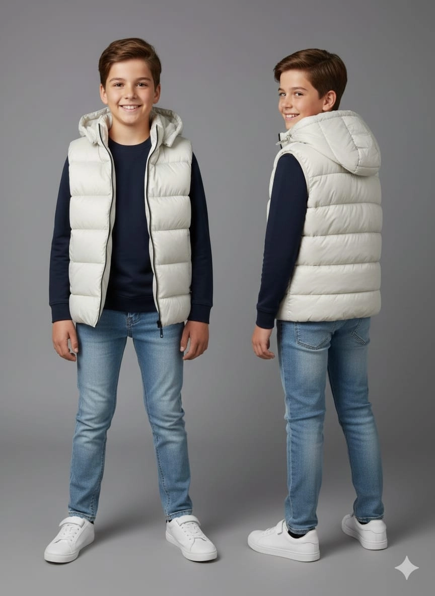 VK Kids 0028 Unisex Çocuk Kapşonlu Şişme Yelek Kız-Erkek Çocuk