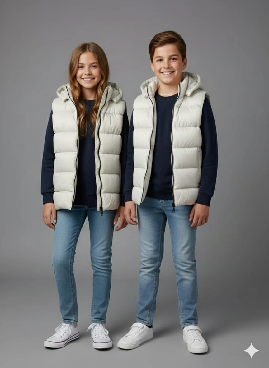 VK Kids 0028 Unisex Çocuk Kapşonlu Şişme Yelek Kız-Erkek Çocuk