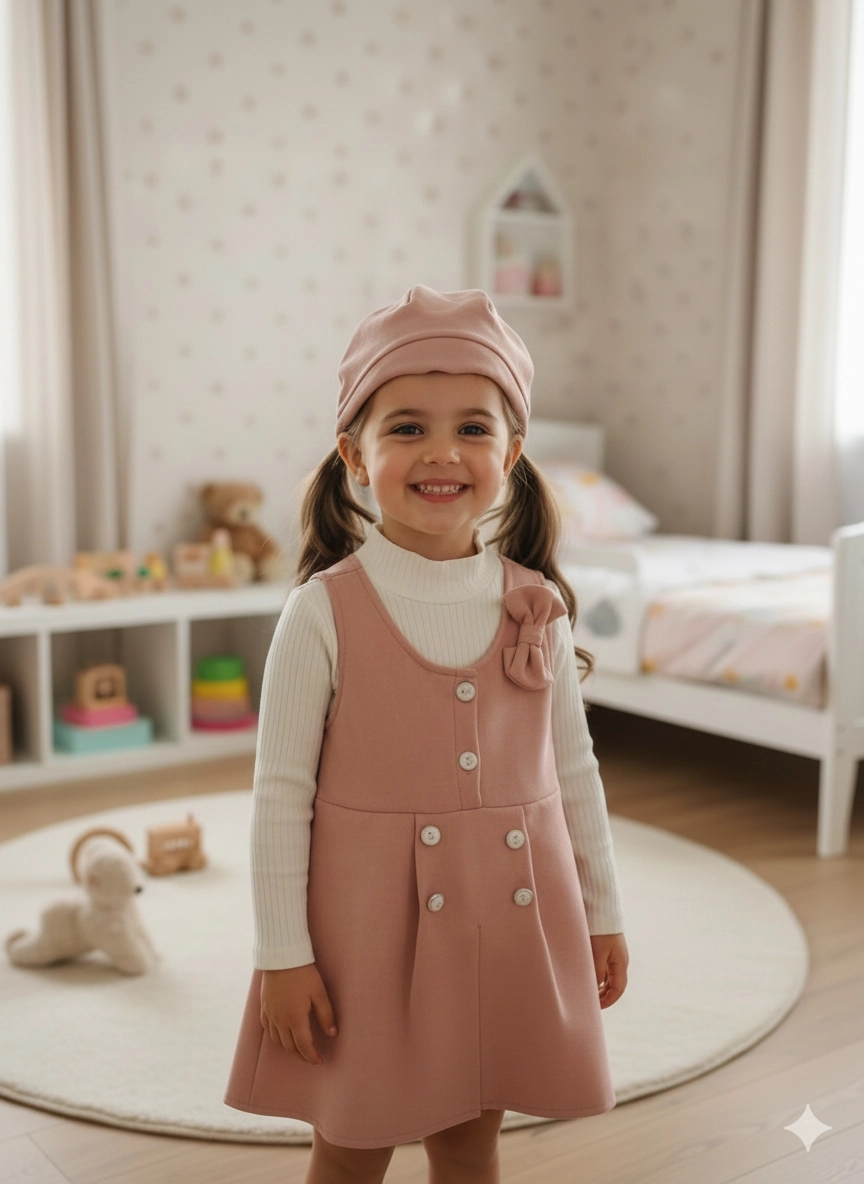 ECRIX Kids 25810 Kız Çocuk Şapkalı Süet Jile Elbise