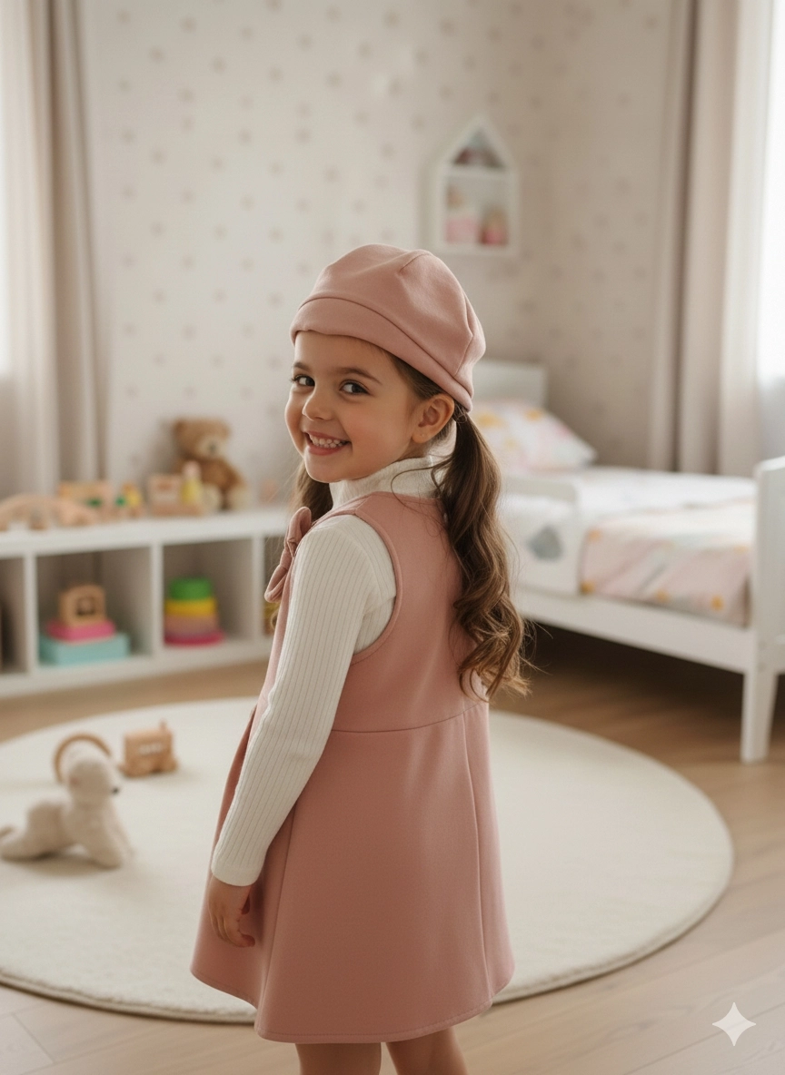 ECRIX Kids 25810 Kız Çocuk Şapkalı Süet Jile Elbise